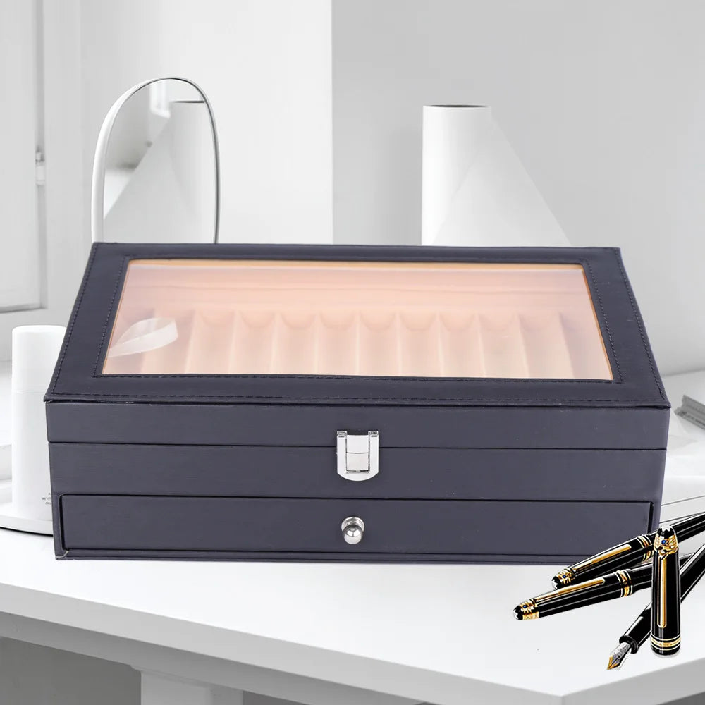 Leather Storage Collector Organizer Box 24 Fountain Pen Display Case Holder Stationery School Office Supples Bag