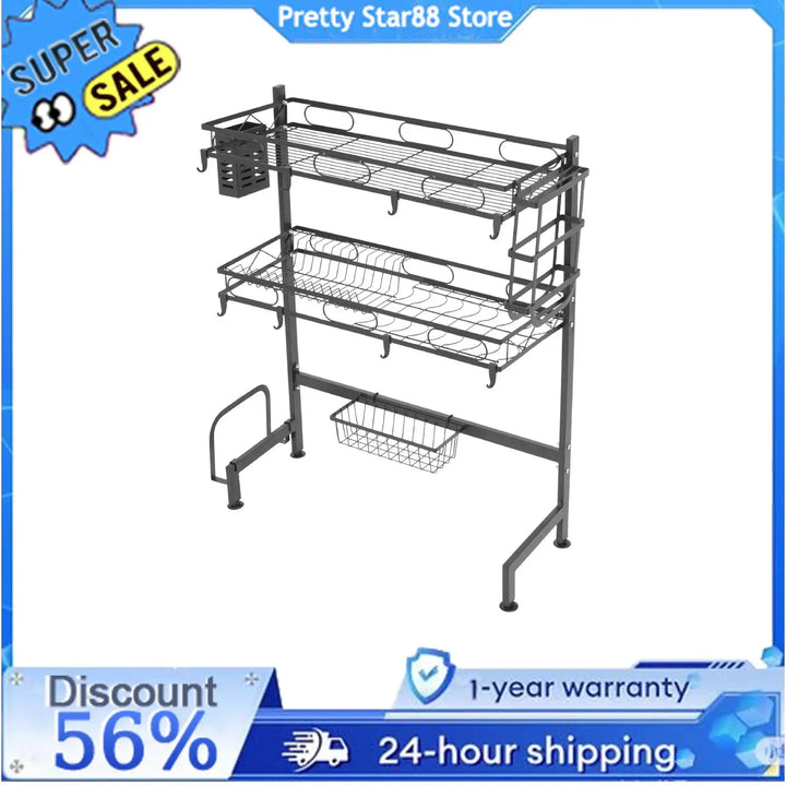 2-Tier Over Sink Dish Drying Rack Wear-Resistant Cutlery Drainer Kitchen Shelf Large Capacity Cup Organizing for Storing Dishes