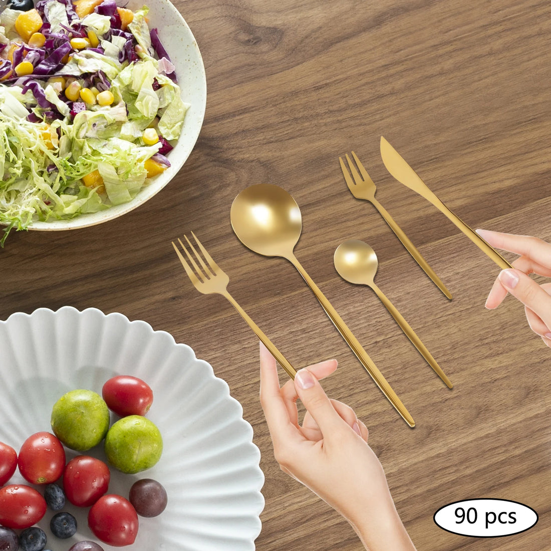 90PCS Stainless Steel Gold Dinnerware Set Flatware Cutlery Set Utensils Set for Home Restaurant