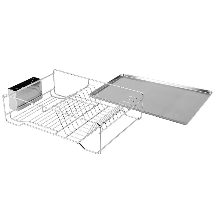 Dish Drying Rack Stainless Steel Dish Rack w Drainboard Cutlery Holder Kitchen Dish Organizer