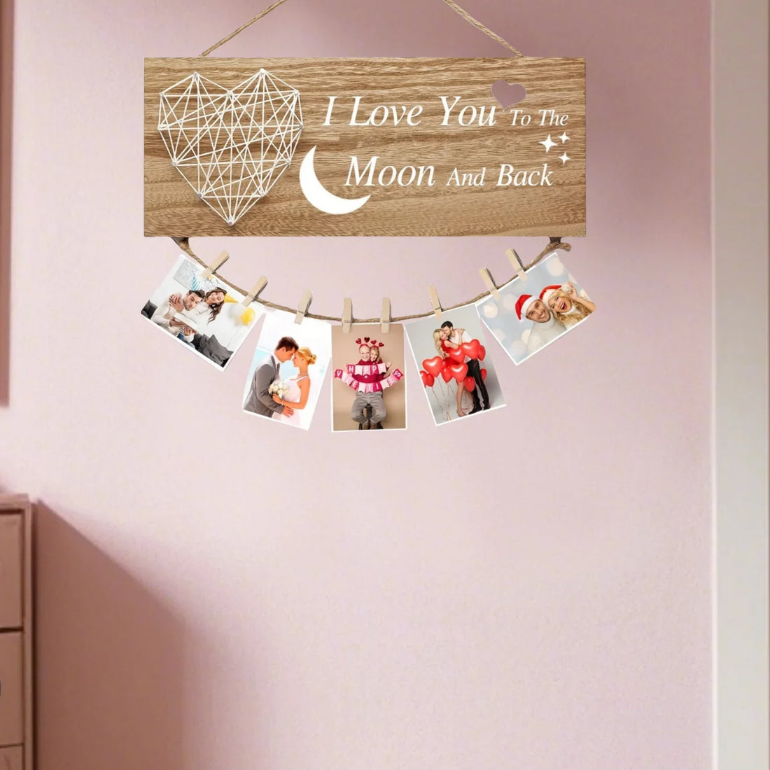 Couple Picture Frame Collage Hanging Photo Holder for Wall Decor  Mom Birthday Gifts  I Love You To The Moon Decortive Sign