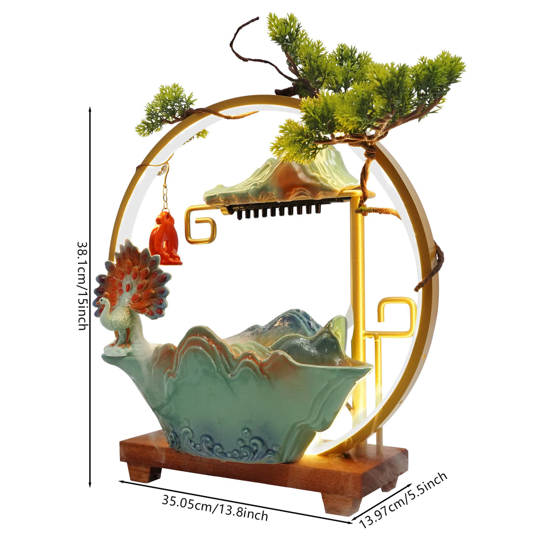 Tabletop Ceramics Water Fountain Indoor lucky Water Fountain with LED Light Rockery Waterfall Fountain with Atomizer