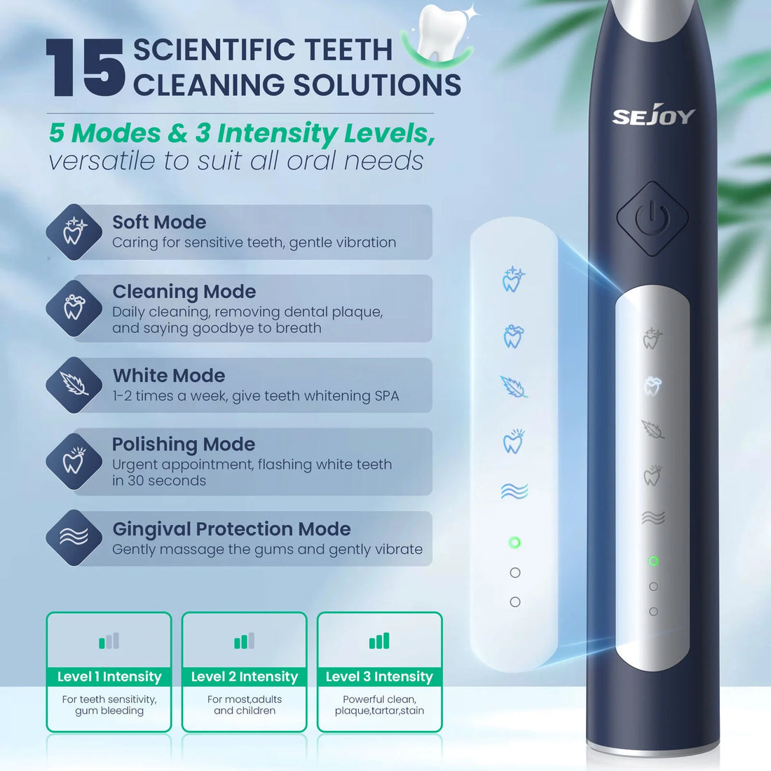 SEJOY Sonic Electric Toothbrush  JS10  Oral Cleaning Personal Care Appliances 5 Modes Smart Rechargeable Automatic Toothbrush