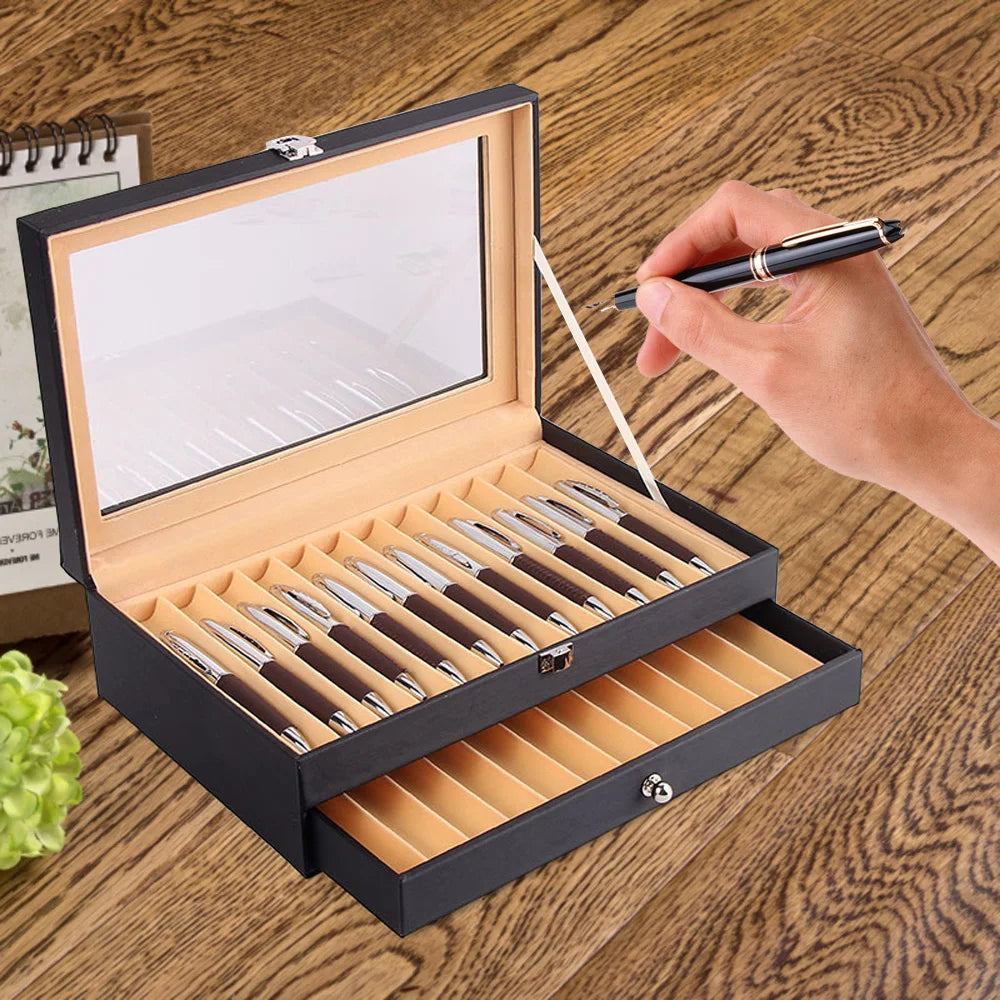 24/36 Fountain Pen Display Case Holder Leather Storage Collector Organizer Box Slot
