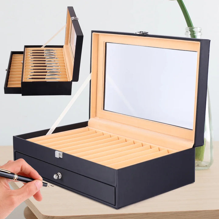 24 Fountain Pen Display Case Holder Leather Storage Collector Organizer Box