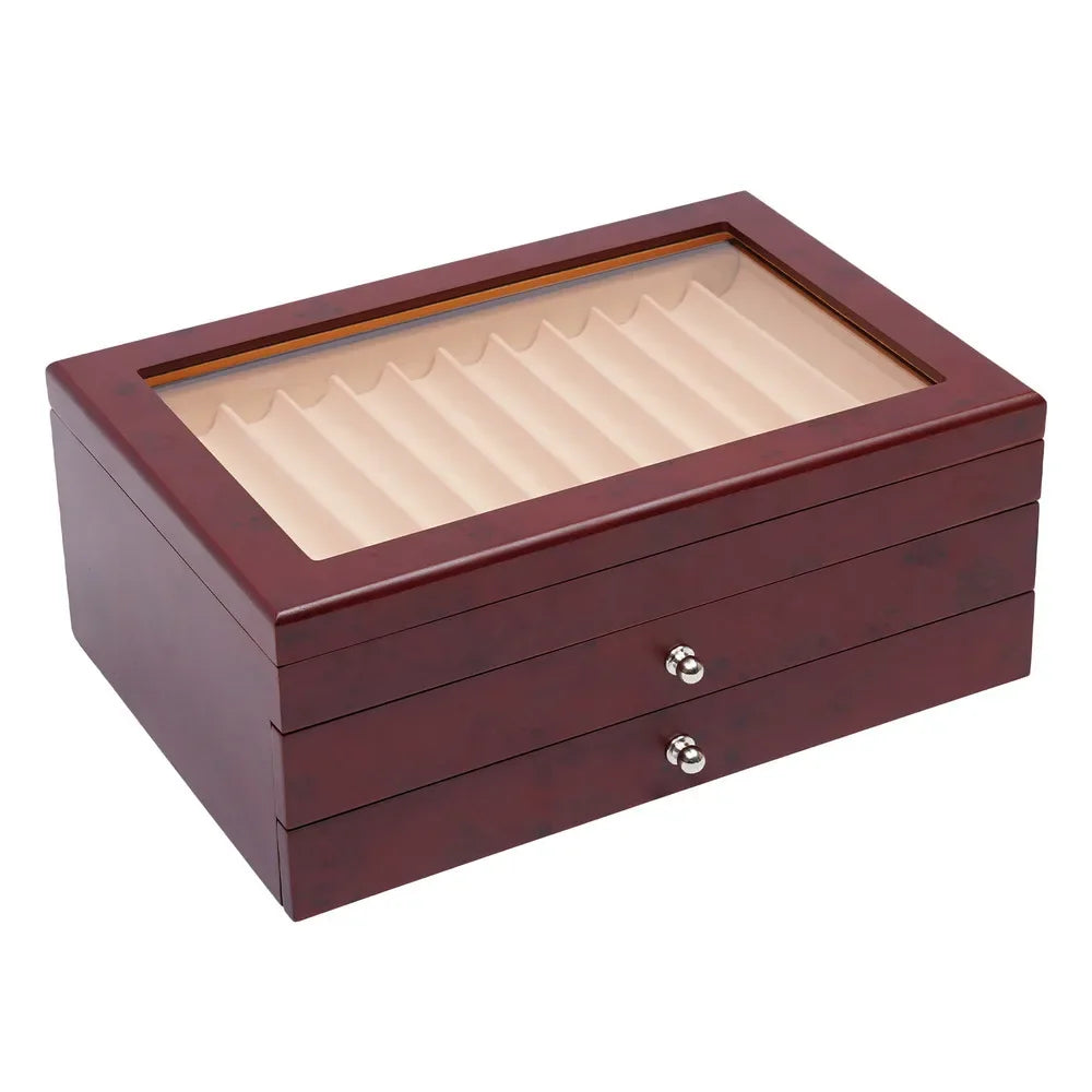 Bymaocar 3 Layers 34 Slots Fountain Pen Display Box Wood Collector High-grade Pu Leather Storage Case Large Capacity Home Decor