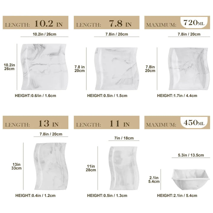MALACASA FLORA Ceramics Tableware 26PCS Nordic European Marble Gray Porcelain Tableware Set with 6 Bowl Dinner Plate Dessert