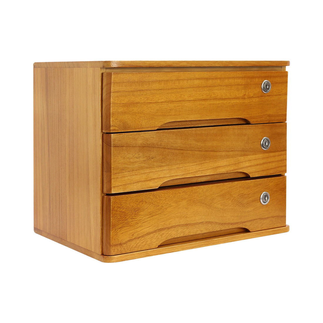 3 Tiers Wooden Desktop Storage Cabinet Desktop Storage Box with 3 Lockable Drawers Desk Organizer for Home/Office