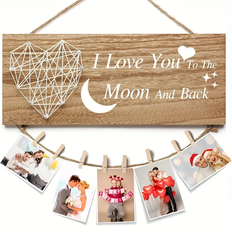 Couple Picture Frame Collage Hanging Photo Holder for Wall Decor  Mom Birthday Gifts  I Love You To The Moon Decortive Sign