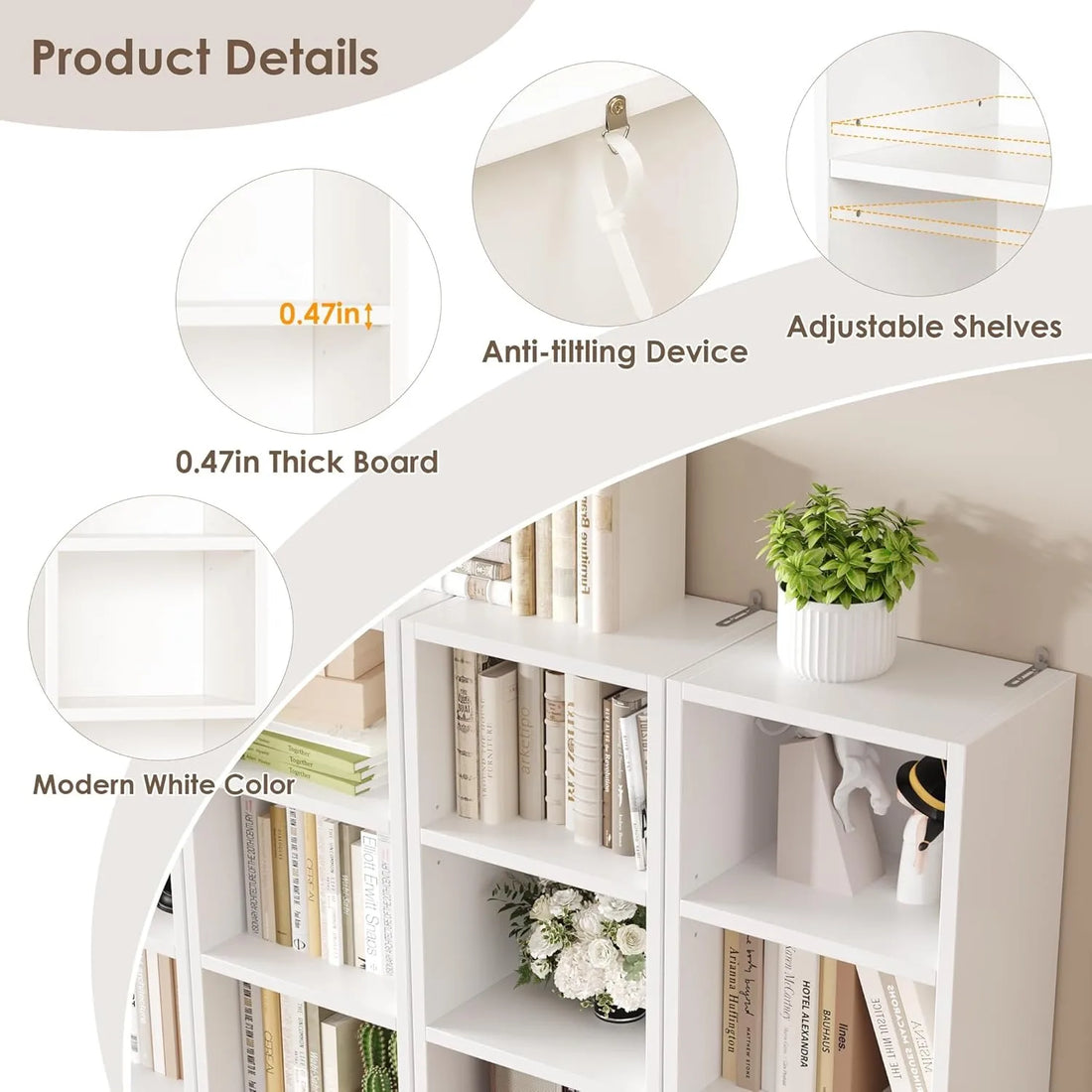 2 Pcs 71'' Tall Narrow Bookshelf, 8-Tier Media Tower Rack Set of 2, CD DVD Storage Cabinet with Adjustable Shelves, Tall Narrow