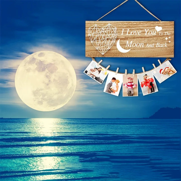 Couple Picture Frame Collage Hanging Photo Holder for Wall Decor  Mom Birthday Gifts  I Love You To The Moon Decortive Sign