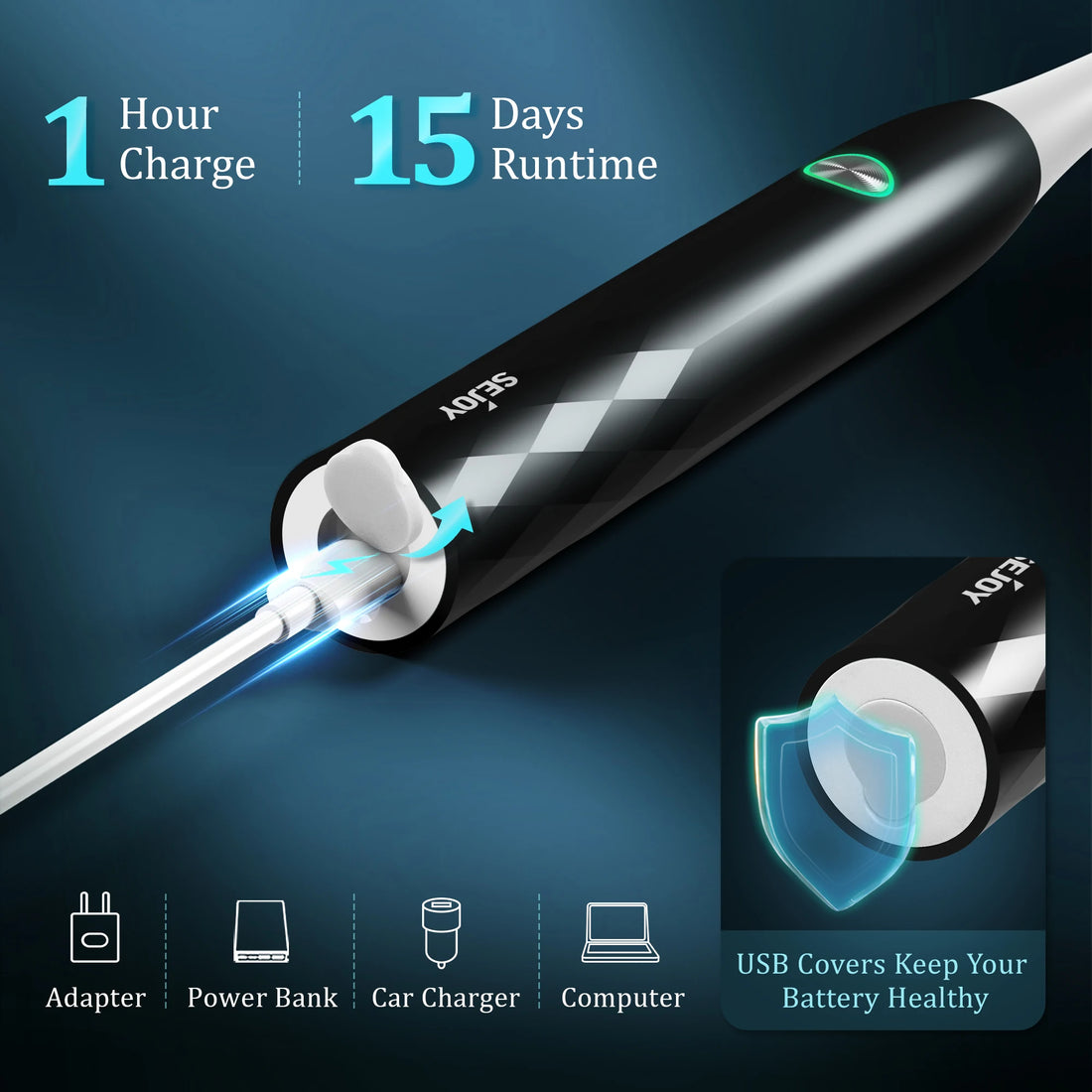 SEJOY Oral Cleaning Sonic Electric Toothbrush Personal Care Appliances IPX7 3 Modes Smart Rechargeable Automatic Toothbrush