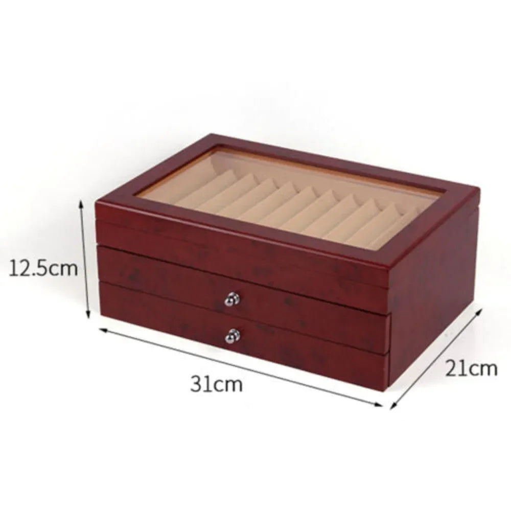Bymaocar 3 Layers 34 Slots Fountain Pen Display Box Wood Collector High-grade Pu Leather Storage Case Large Capacity Home Decor