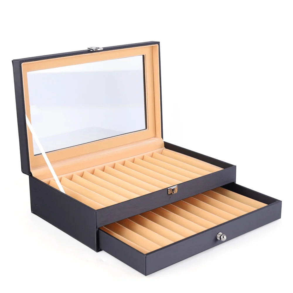 24 Fountain Pen Display Case Holder Leather Storage Collector Organizer Box
