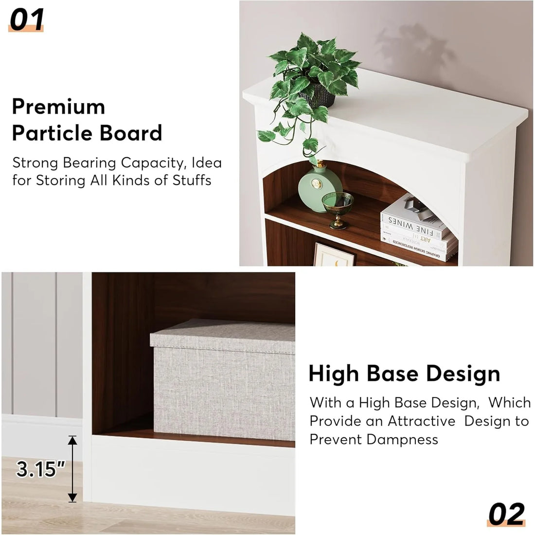 5-Shelf White Bookcase, 70.9'' Tall Bookshelf with Storage Shelves,  Free-Standing Library Book Shelving Unit for Living Room
