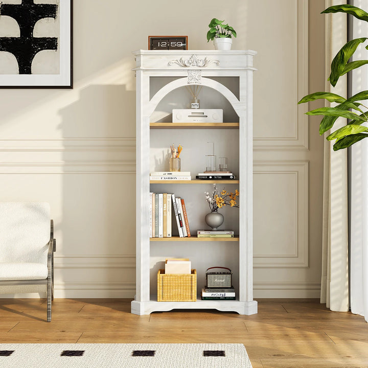 4 Tier Bookshelf 65" Modern Arched Design Book Shelf Freestanding Wooden Open Shelf Bookcase Cabinet For Living Room Home Office