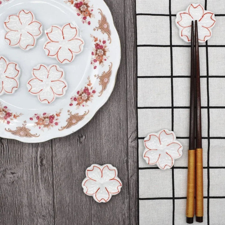 8Pcs Ceramics Cherry Blossom Chopstick Rest Home Drative Sakura Spoon Fork Knife Holder