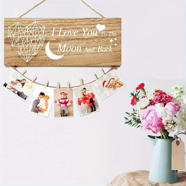 Couple Picture Frame Collage Hanging Photo Holder for Wall Decor  Mom Birthday Gifts  I Love You To The Moon Decortive Sign