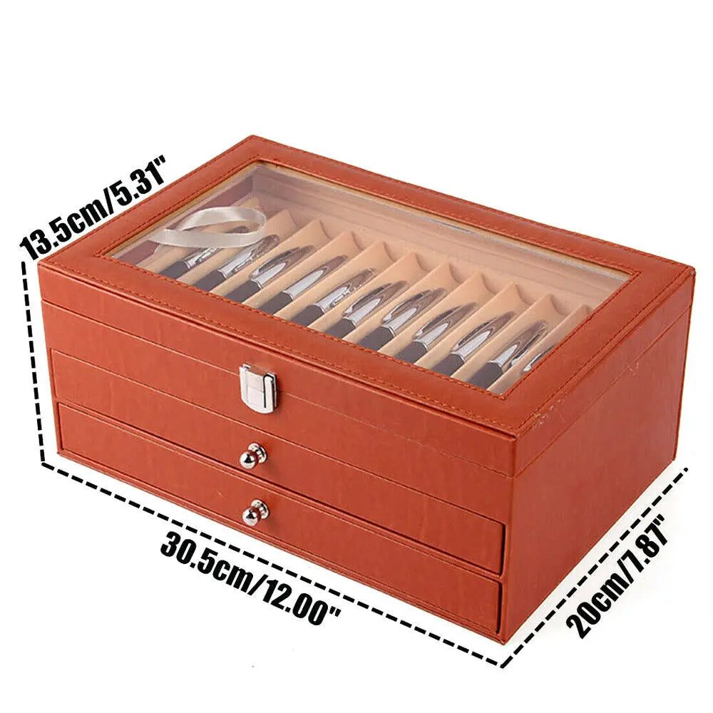 36 Fountain Pen Display Box Holder Leather Storage Collector Organizer Box Slot