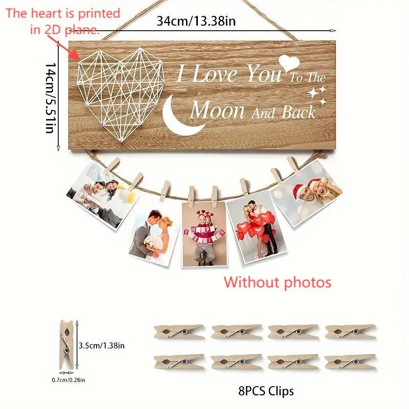 Couple Picture Frame Collage Hanging Photo Holder for Wall Decor  Mom Birthday Gifts  I Love You To The Moon Decortive Sign