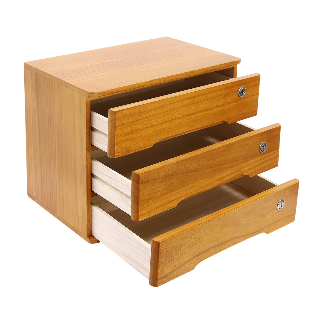 3 Tiers Wooden Desktop Storage Cabinet Desktop Storage Box with 3 Lockable Drawers Desk Organizer for Home/Office