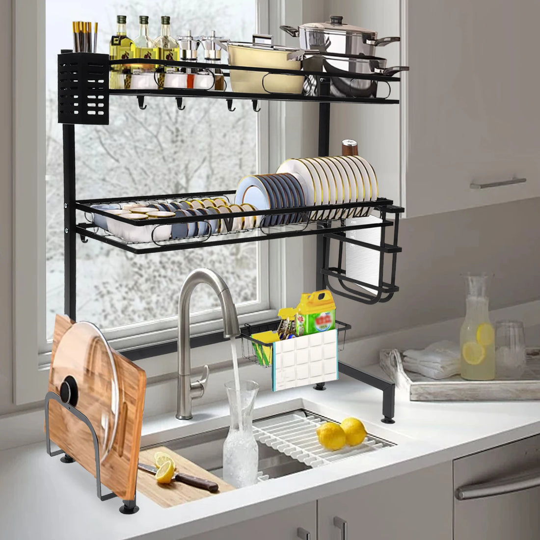 2-Tier Over Sink Dish Drying Rack Wear-Resistant Cutlery Drainer Kitchen Shelf Large Capacity Cup Organizing for Storing Dishes