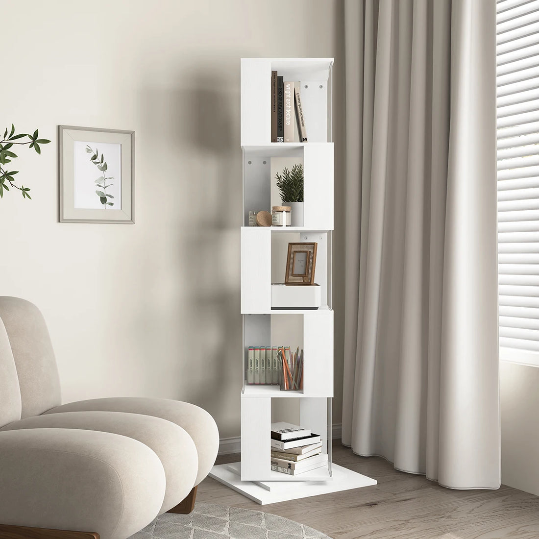 360° Rotating 5-Tier/6-Tier Bookshelf Tower, Floor Standing Wood Narrow Organizer Bookcase For Bedroom Living Room Study Room