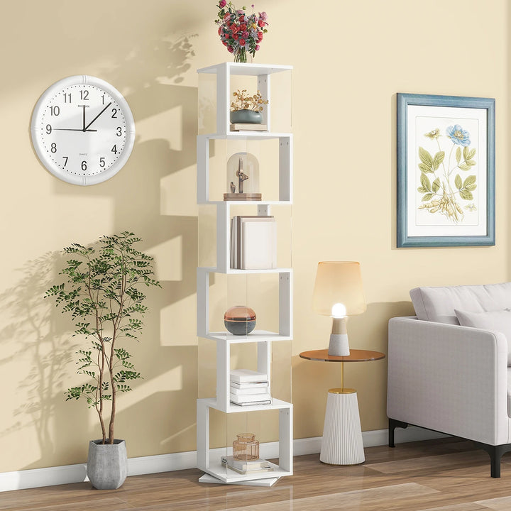 360° Rotating 5-Tier/6-Tier Bookshelf Tower, Floor Standing Wood Narrow Organizer Bookcase For Bedroom Living Room Study Room