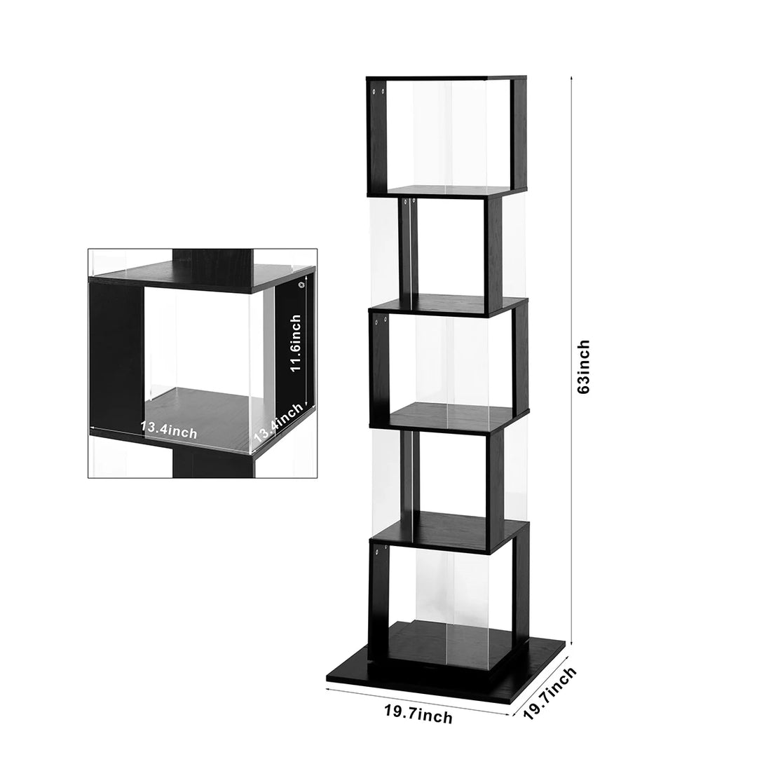 360° Rotating 5-Tier/6-Tier Bookshelf Tower, Floor Standing Wood Narrow Organizer Bookcase For Bedroom Living Room Study Room