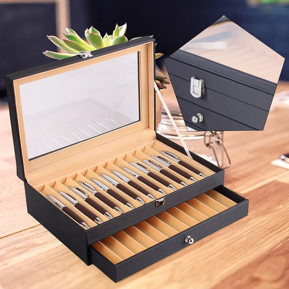 24/36 Fountain Pen Display Case Holder Leather Storage Collector Organizer Box Slot