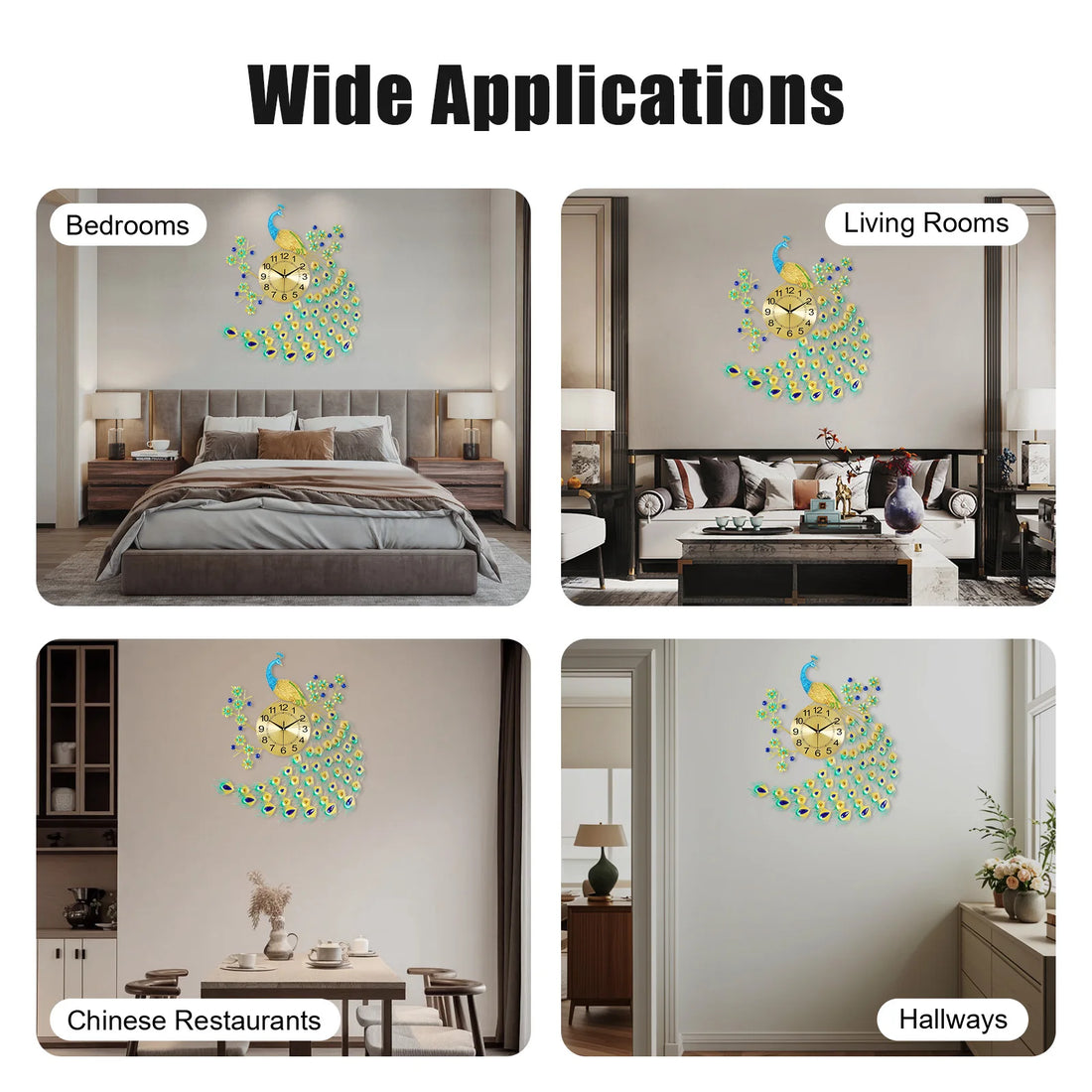 European Peacock Wall Clock - Elegant & Modern Decorative Silent Quartz Clock for Living Room & Office - Brings Luck & Harmony
