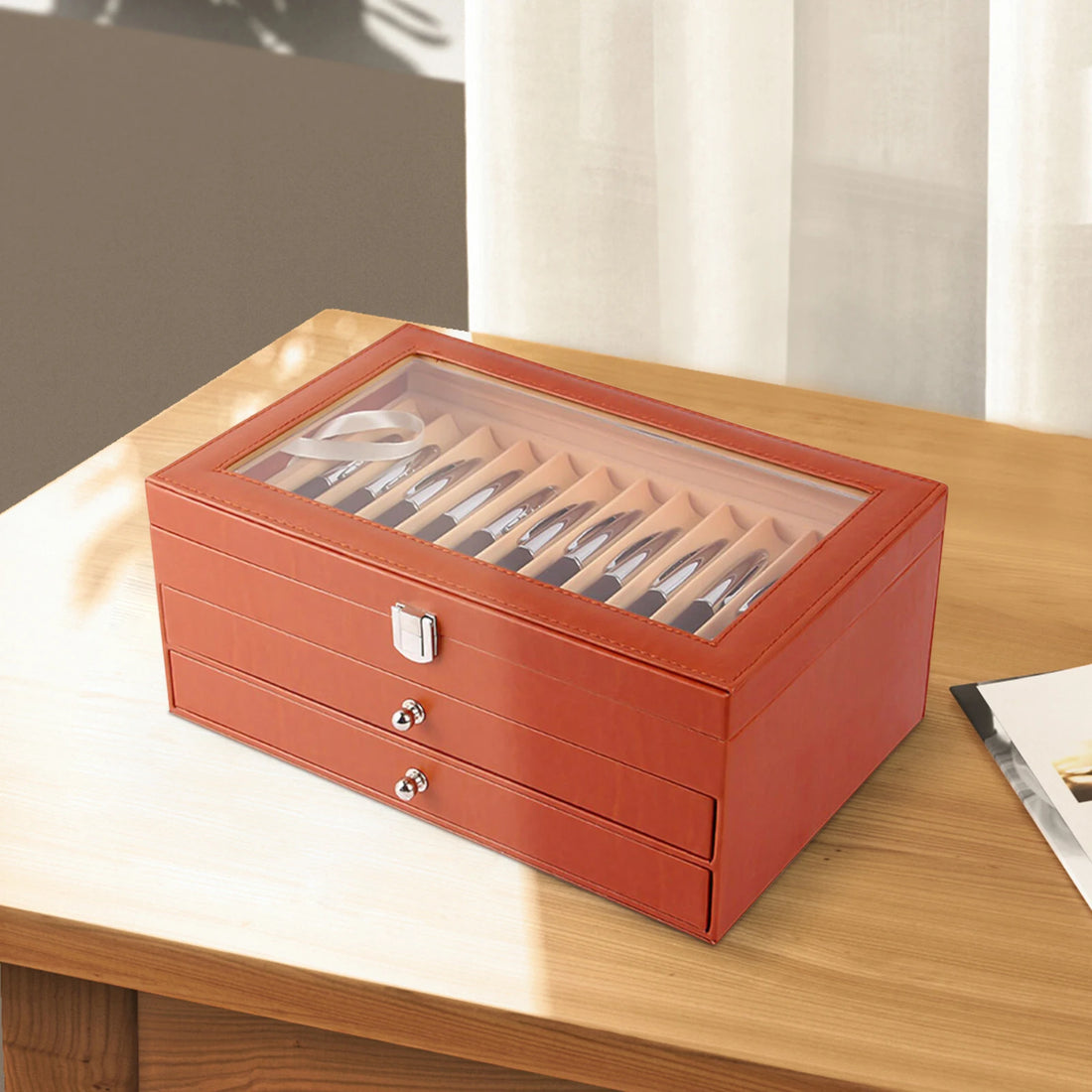 24/36 Fountain Pen Display Case Holder Leather Storage Collector Organizer Box Slot
