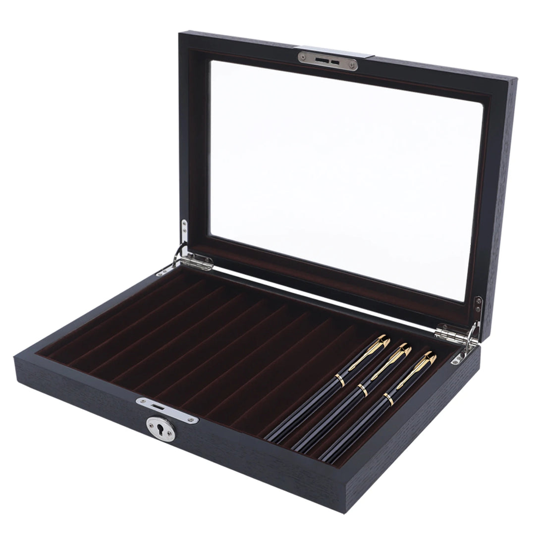 Wood Pen Display Box Luxury Fountain Pen Collector 12 Slot Pen Storage Organizer Case with a Key