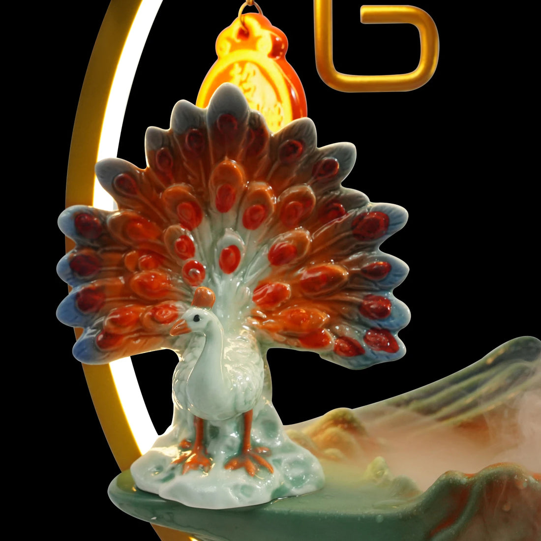 Tabletop Ceramics Water Fountain Indoor lucky Water Fountain with LED Light Rockery Waterfall Fountain with Atomizer