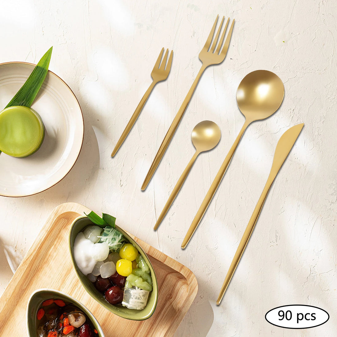 90PCS Stainless Steel Gold Dinnerware Set Flatware Cutlery Set Utensils Set for Home Restaurant