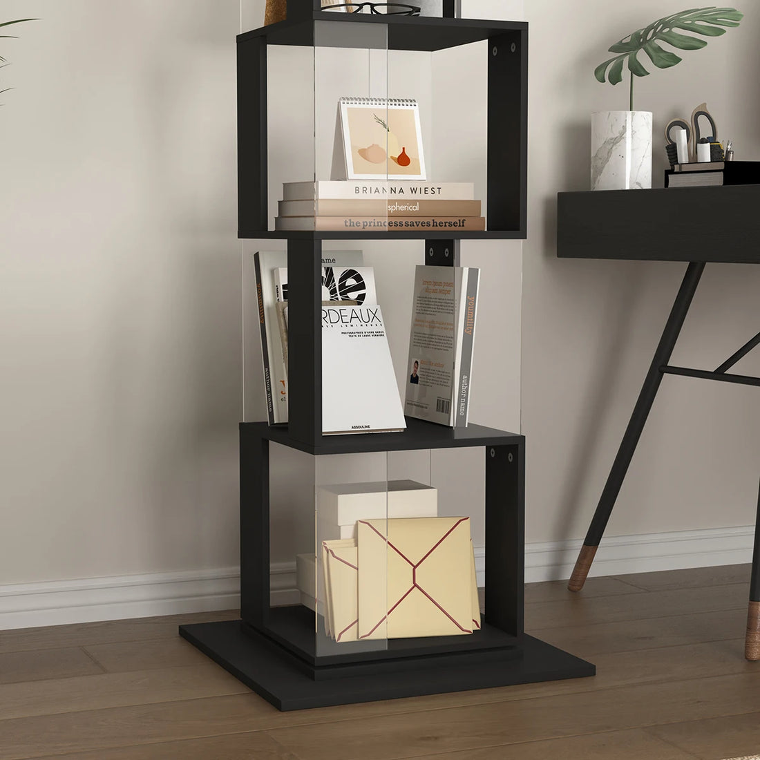 360° Rotating 5-Tier/6-Tier Bookshelf Tower, Floor Standing Wood Narrow Organizer Bookcase For Bedroom Living Room Study Room