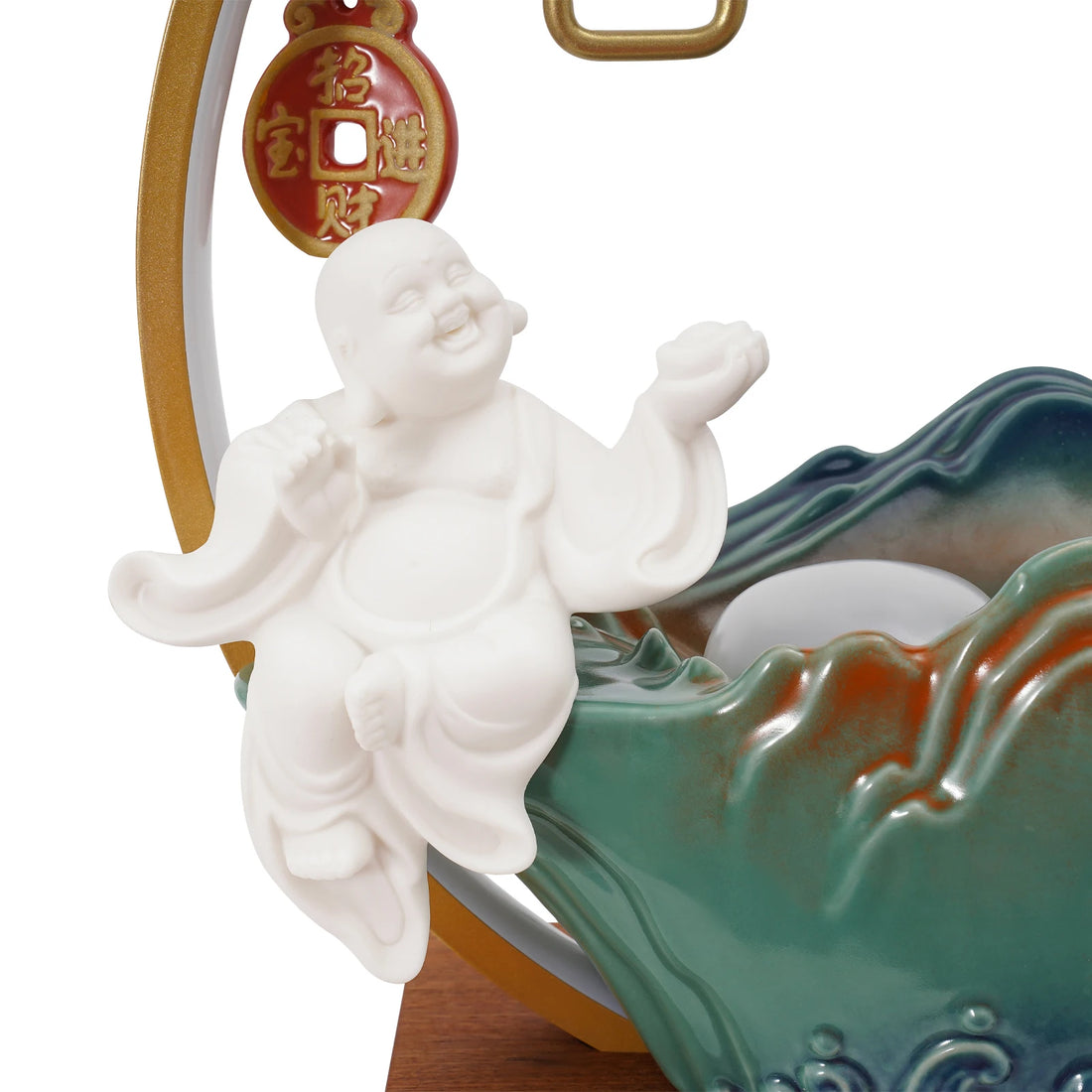 Tabletop Ceramics Water Fountain Indoor lucky Water Fountain with LED Light Rockery Waterfall Fountain with Atomizer