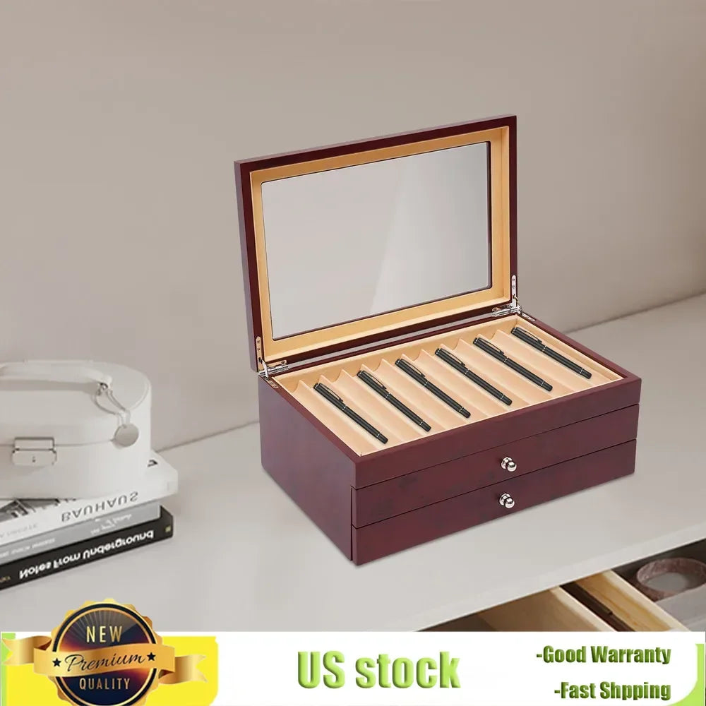 Bymaocar 3 Layers 34 Slots Fountain Pen Display Box Wood Collector High-grade Pu Leather Storage Case Large Capacity Home Decor