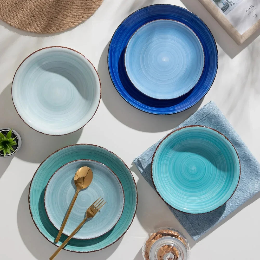 Vancasso BONITA Dinnerware Set of Dinner Plates 18 Piece Ceramics Tableware Soup Plates Dessert Plates Earthenware for Home Part