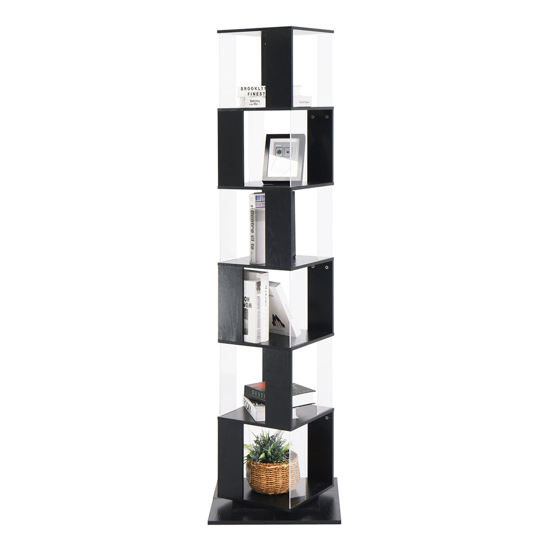 360° Rotating 5-Tier/6-Tier Bookshelf Tower, Floor Standing Wood Narrow Organizer Bookcase For Bedroom Living Room Study Room