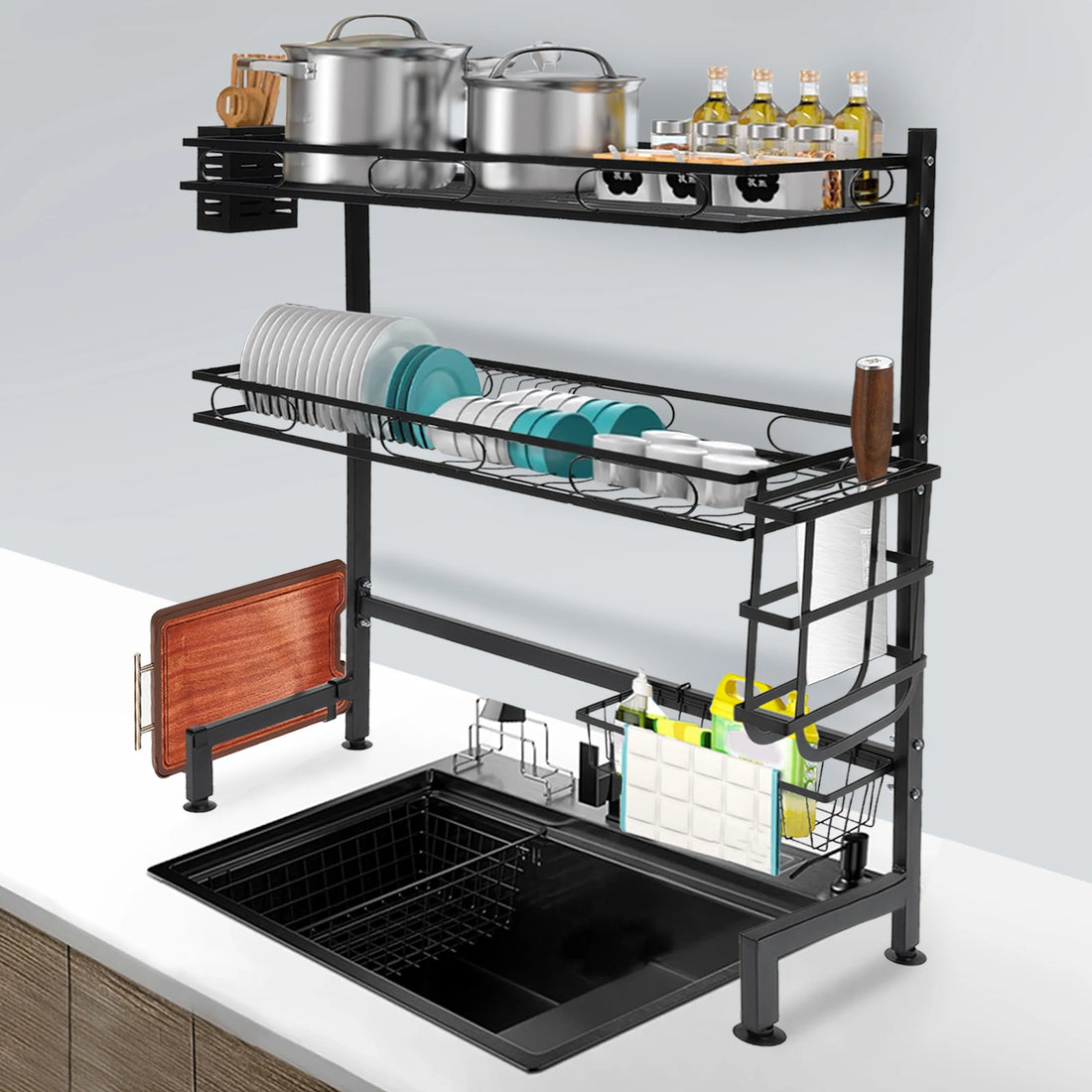 2-Tier Over Sink Dish Drying Rack Wear-Resistant Cutlery Drainer Kitchen Shelf Large Capacity Cup Organizing for Storing Dishes