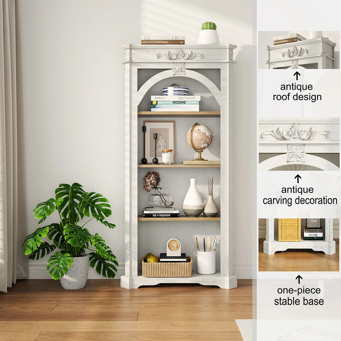 4 Tier Bookshelf 65" Modern Arched Design Book Shelf Freestanding Wooden Open Shelf Bookcase Cabinet For Living Room Home Office