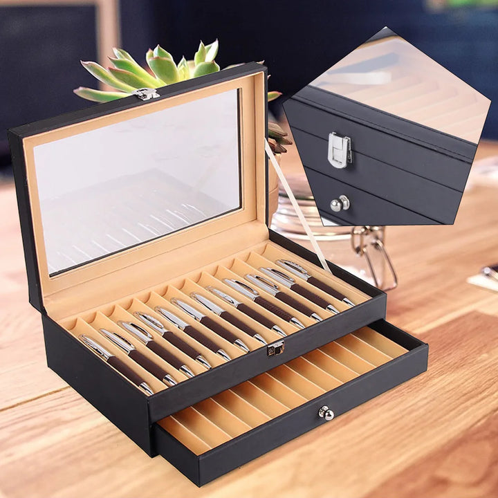 Leather Storage Collector Organizer Box 24 Fountain Pen Display Case Holder Stationery School Office Supples Bag